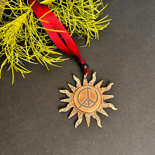 Sunburst Peace Symbol Ornament