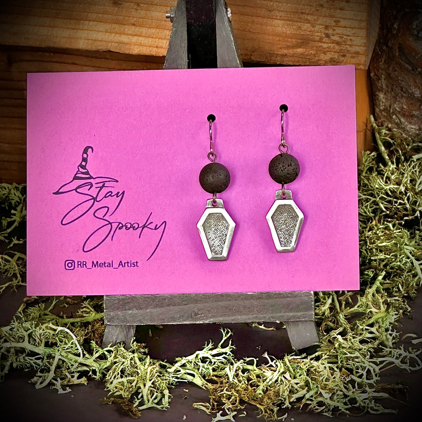 Stay Spooky Pewter Coffin Earrings